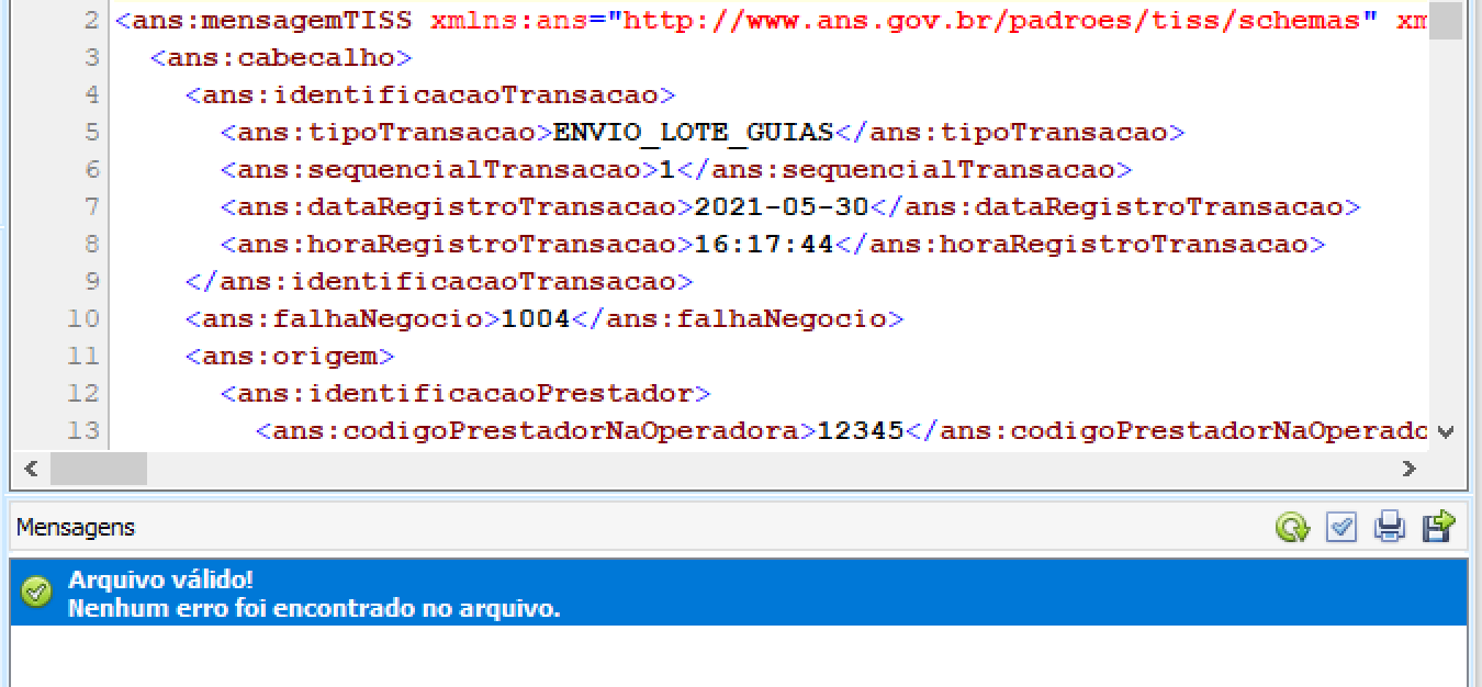 Namespace corrigido automaticamente pelo Validador TISS